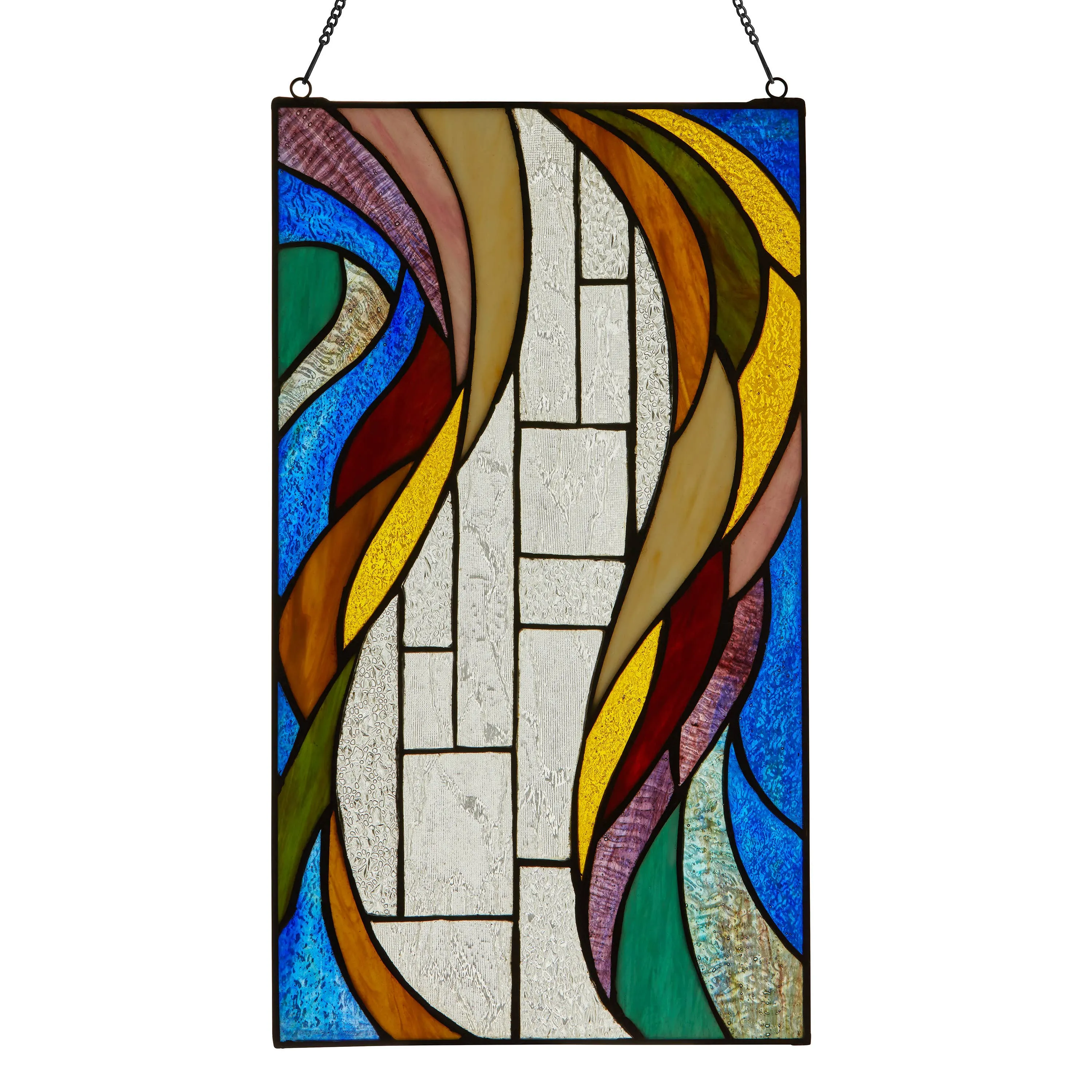 18"H Multicolor Flowing Border Stained Glass Window Panel