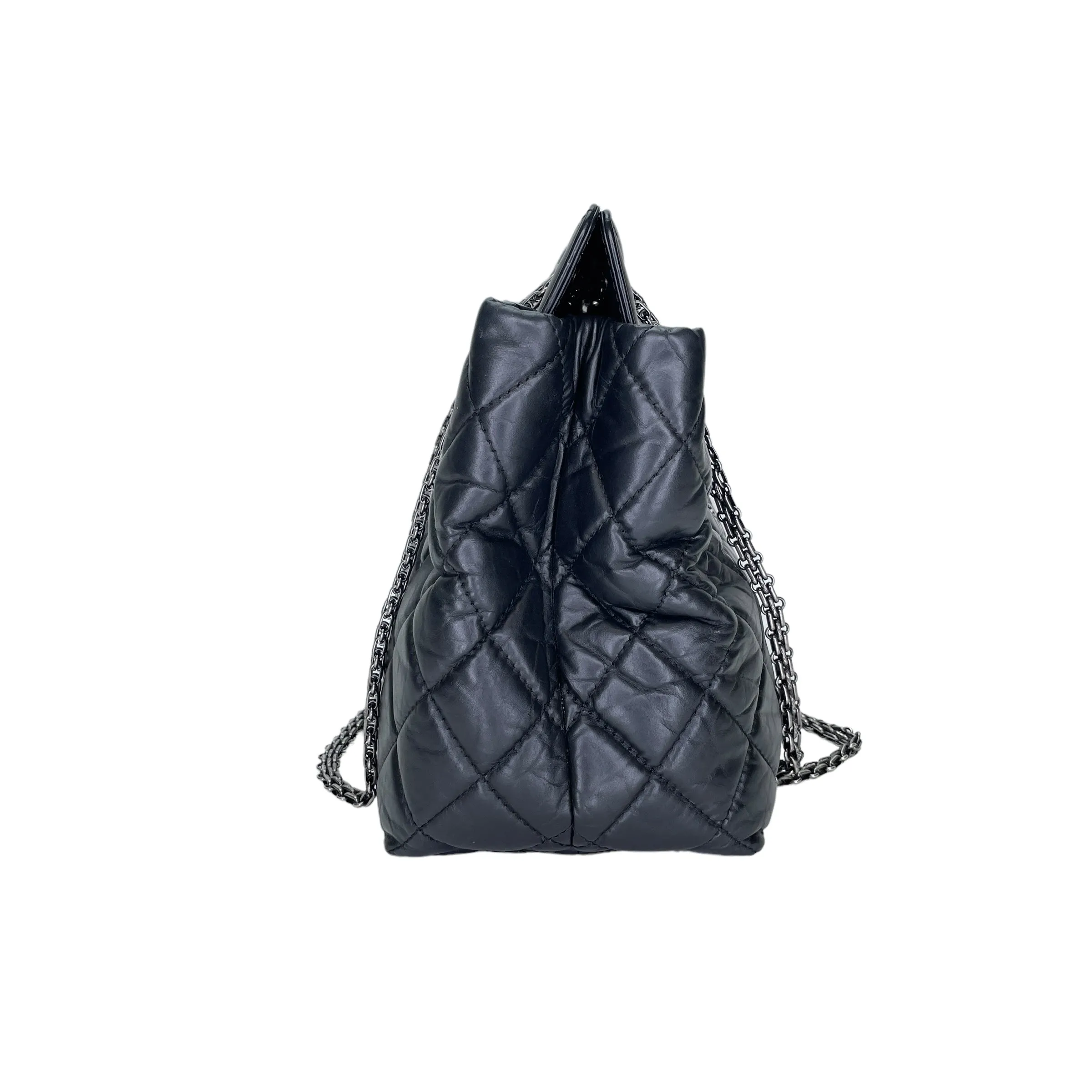 2.55 Black Tote Bag in Calfskin, Ruthenium hardware