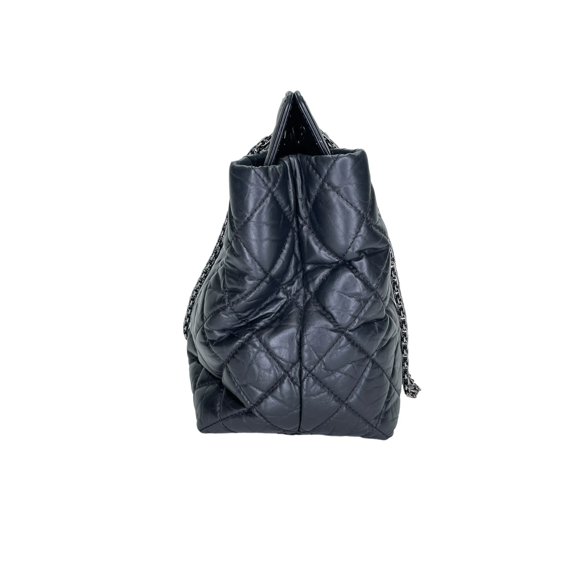 2.55 Black Tote Bag in Calfskin, Ruthenium hardware