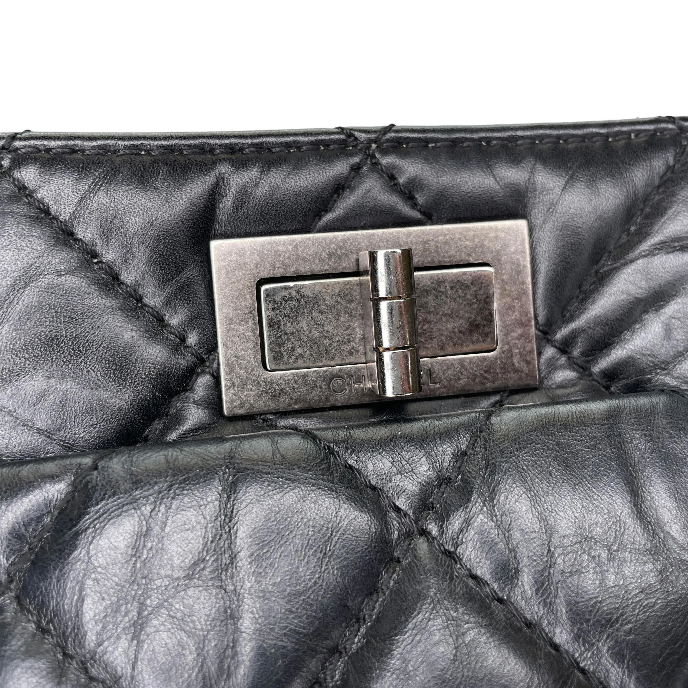 2.55 Black Tote Bag in Calfskin, Ruthenium hardware