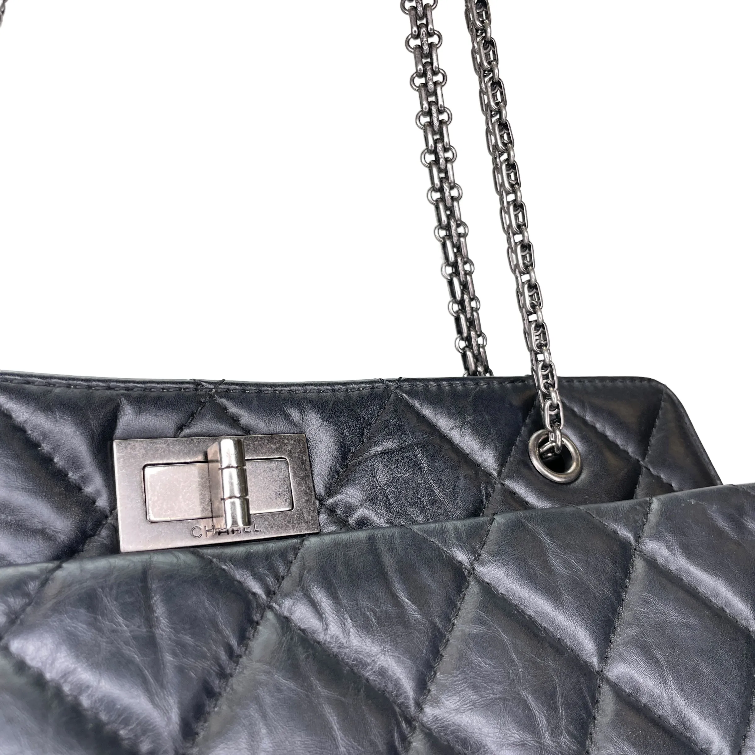 2.55 Black Tote Bag in Calfskin, Ruthenium hardware