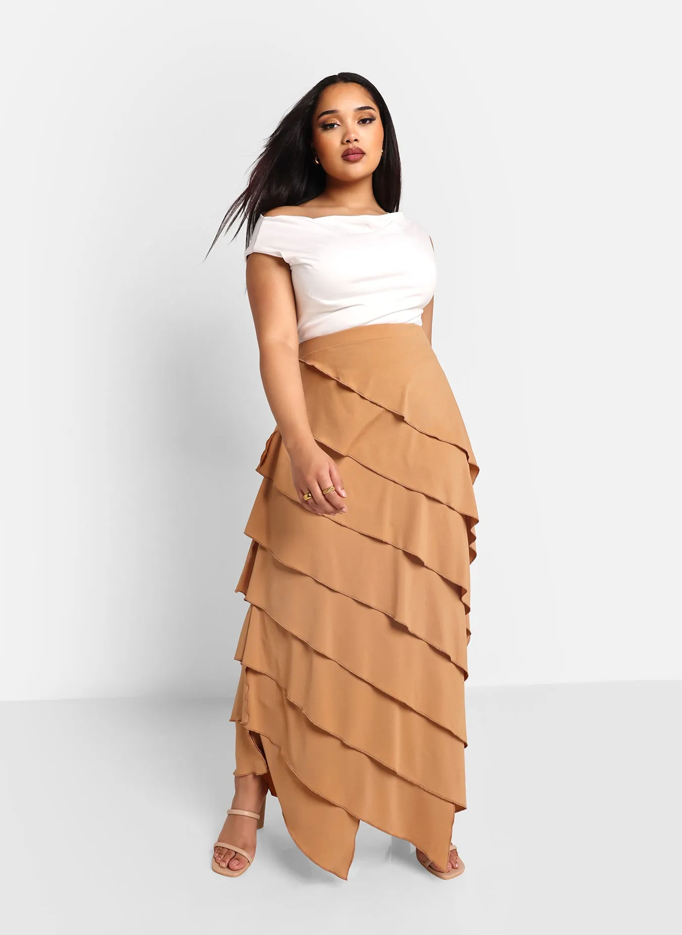 Amanda Ruffle Maxi Bodycon Skirt - Brown