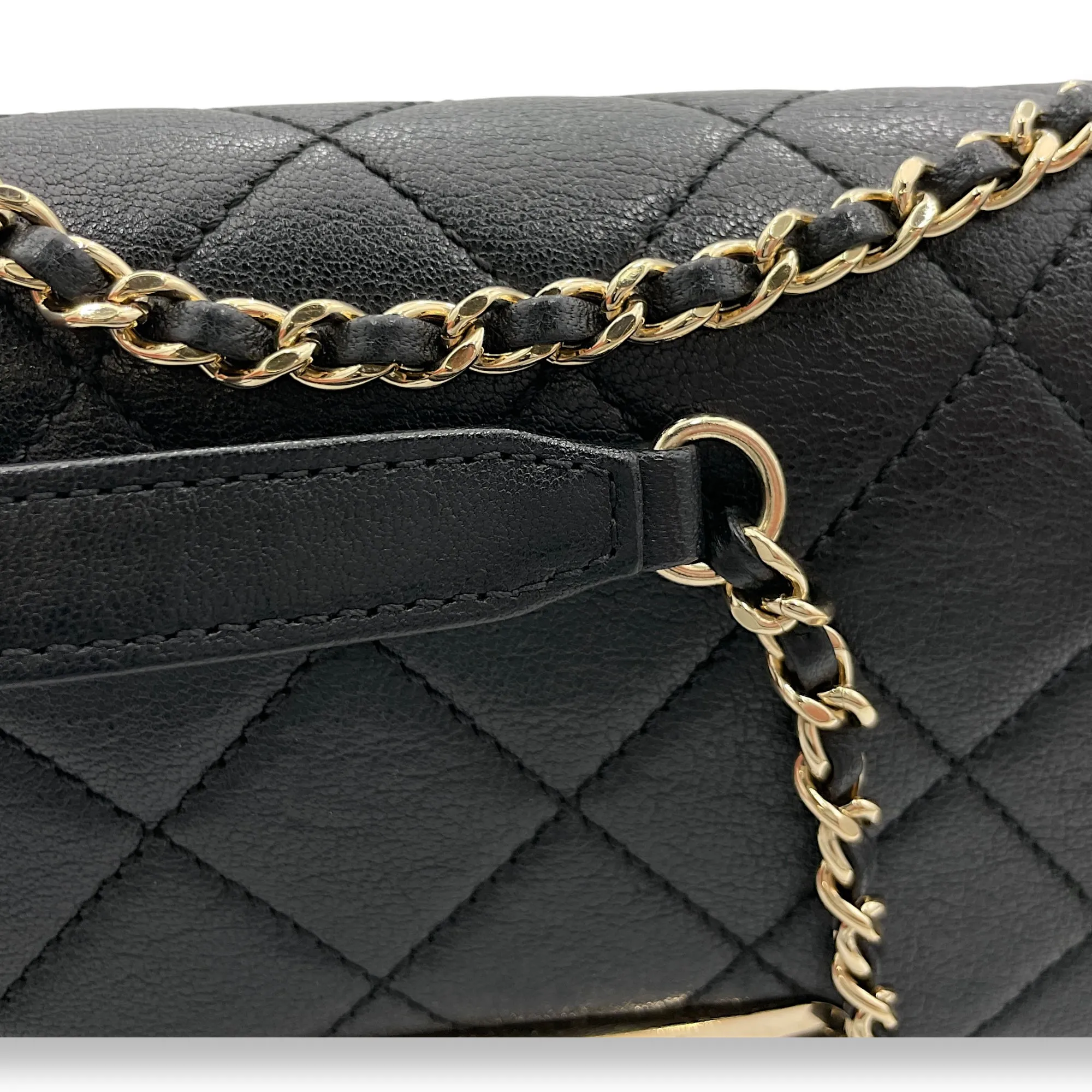 Beauty Lock Black Shoulder Bag in Calfskin, Gold hardware