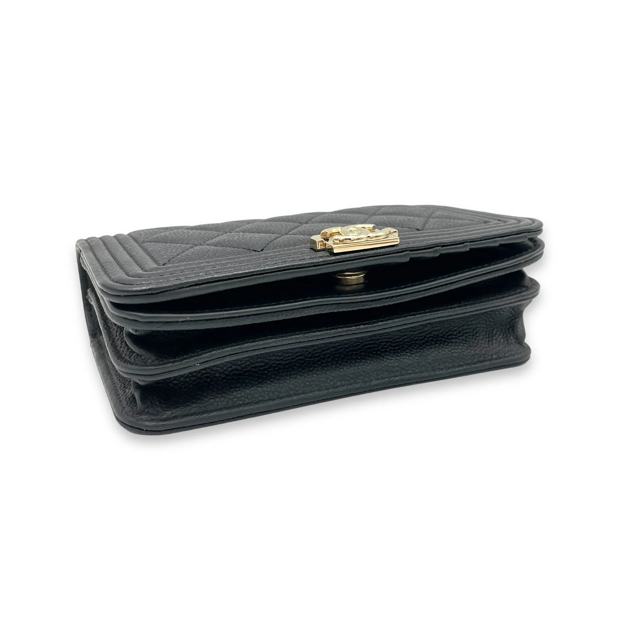 Boy Wallet On Chain Mini Black in Caviar Leather, Gold hardware