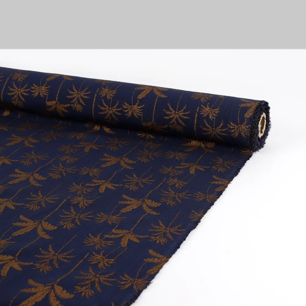 Bronze Palm Crinkle Cotton Muslin - Navy