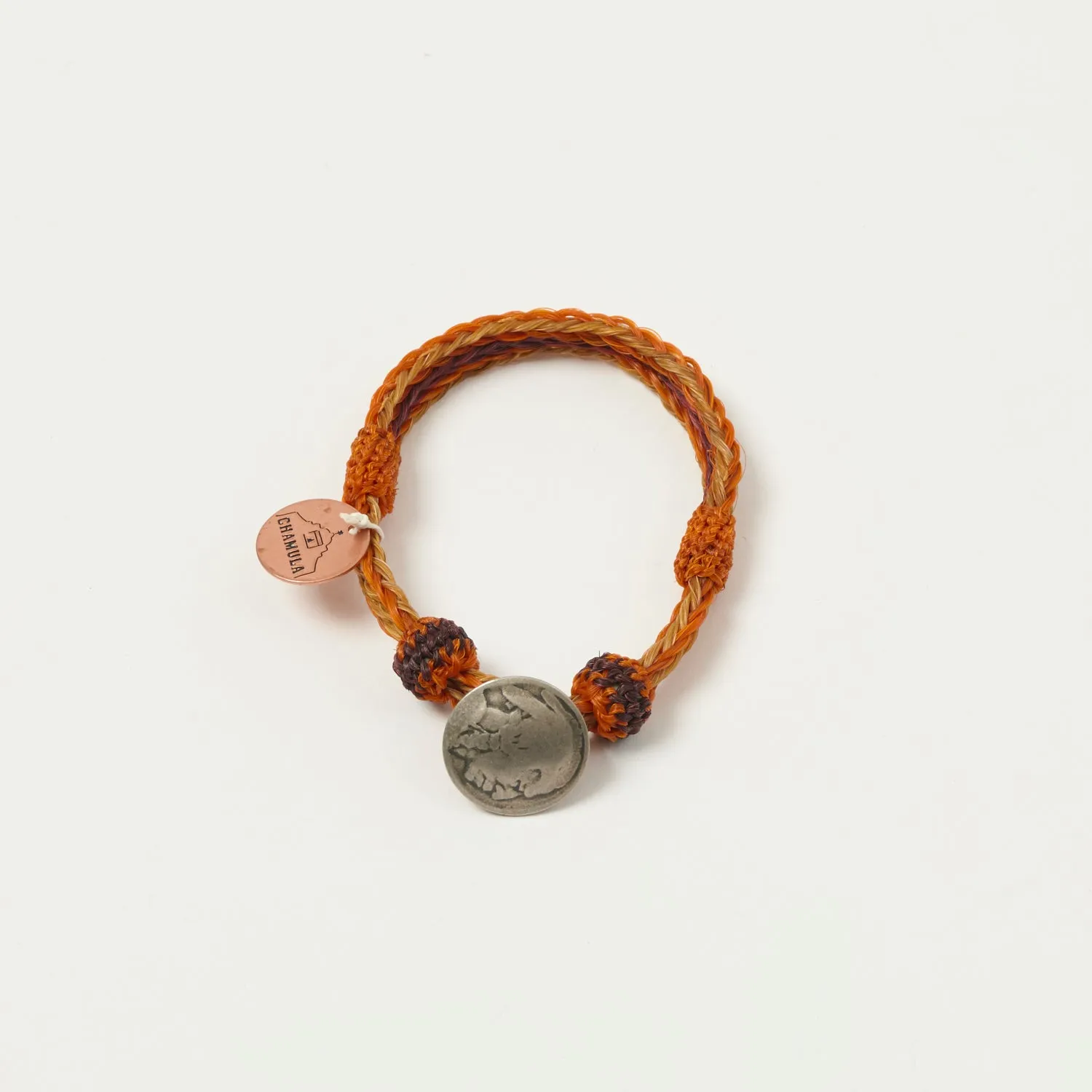 Chamula Horsehair Concho Bracelet - Orange/Brown