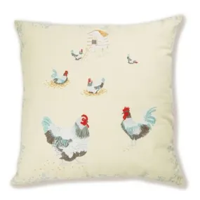 Chickens Embroidered Cushion