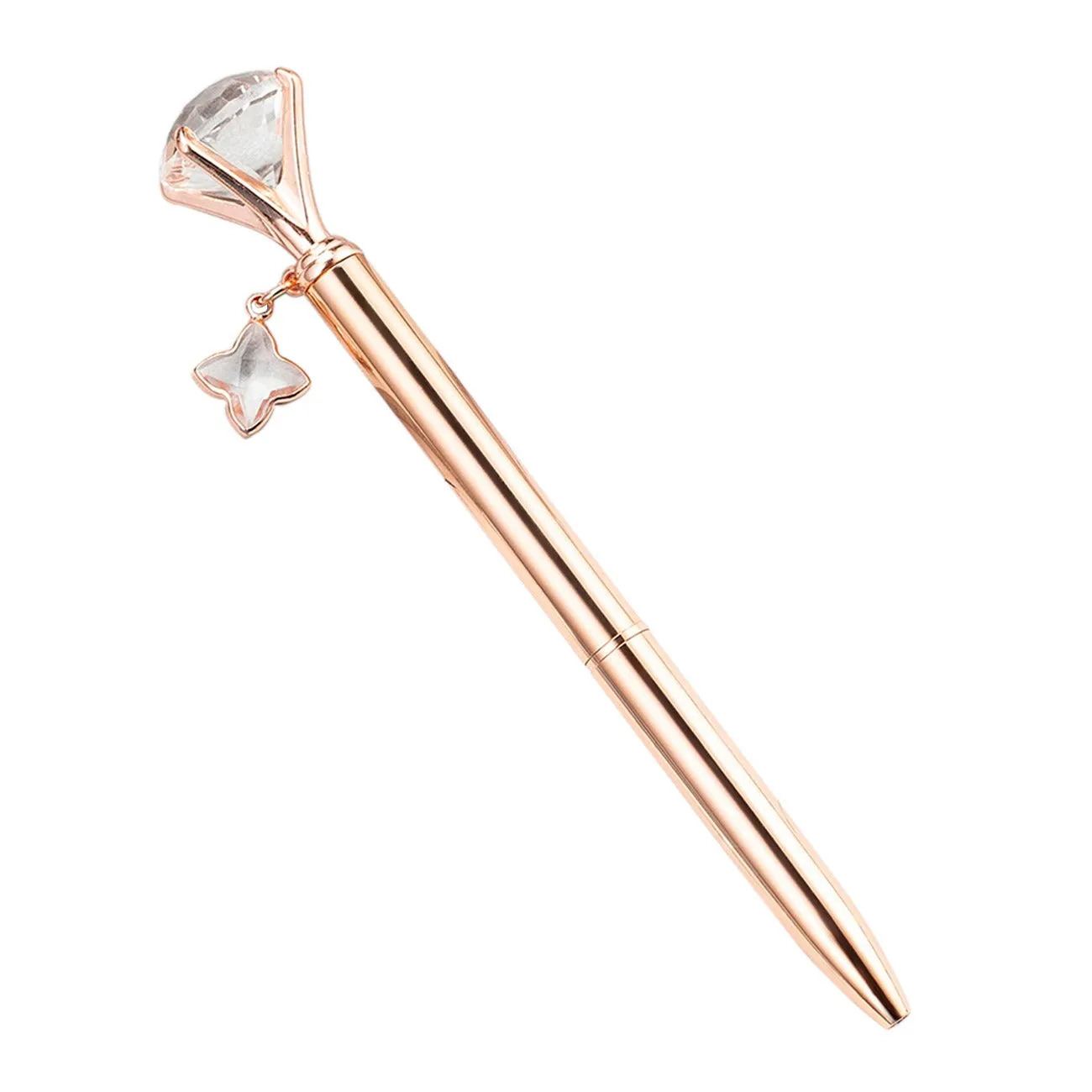 Diamond Top Metal Signature Ball Point Pen With Leaf Clover Pendant