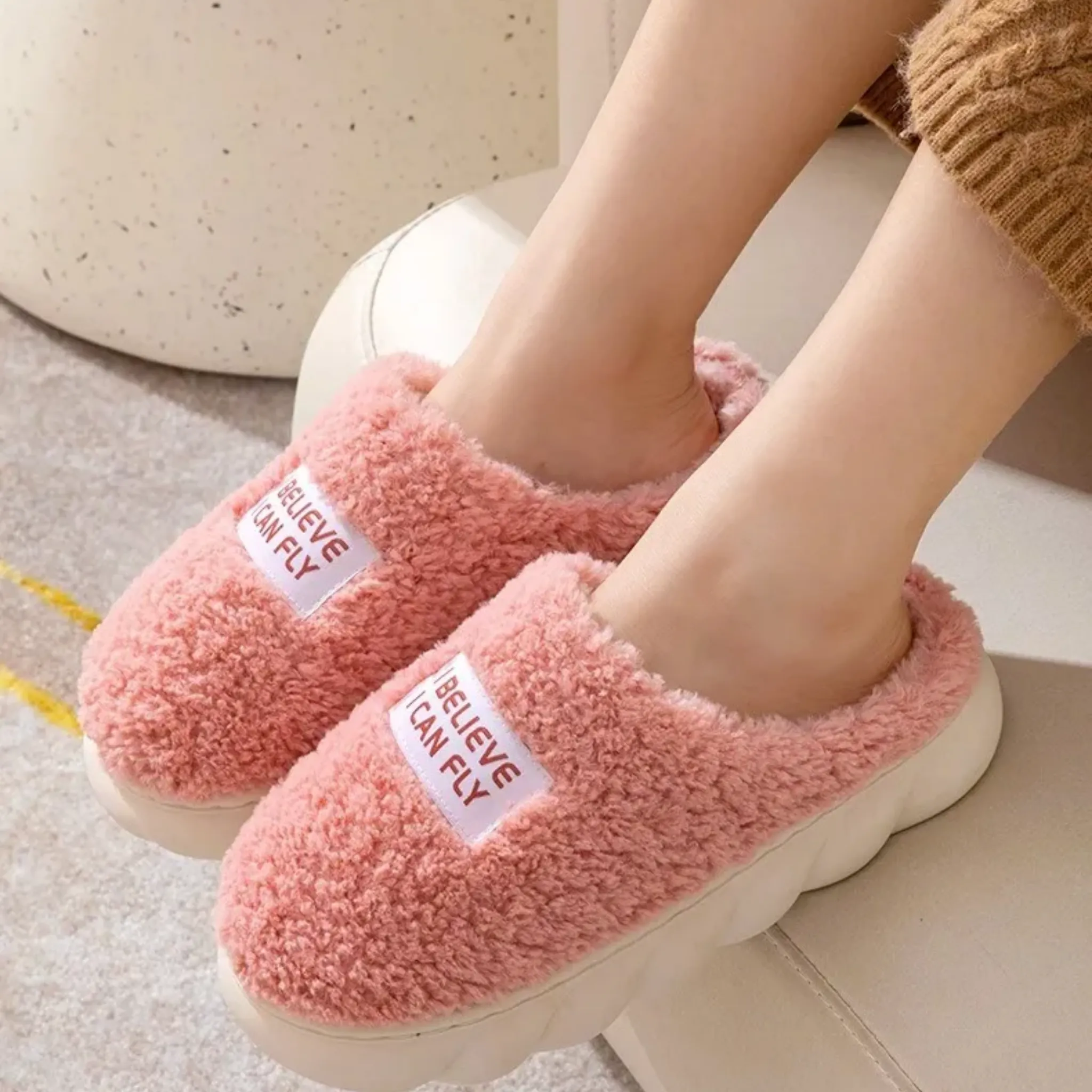 GRW Women Slippers Warm Non-slip Slip On Arch-support Fluffy Home