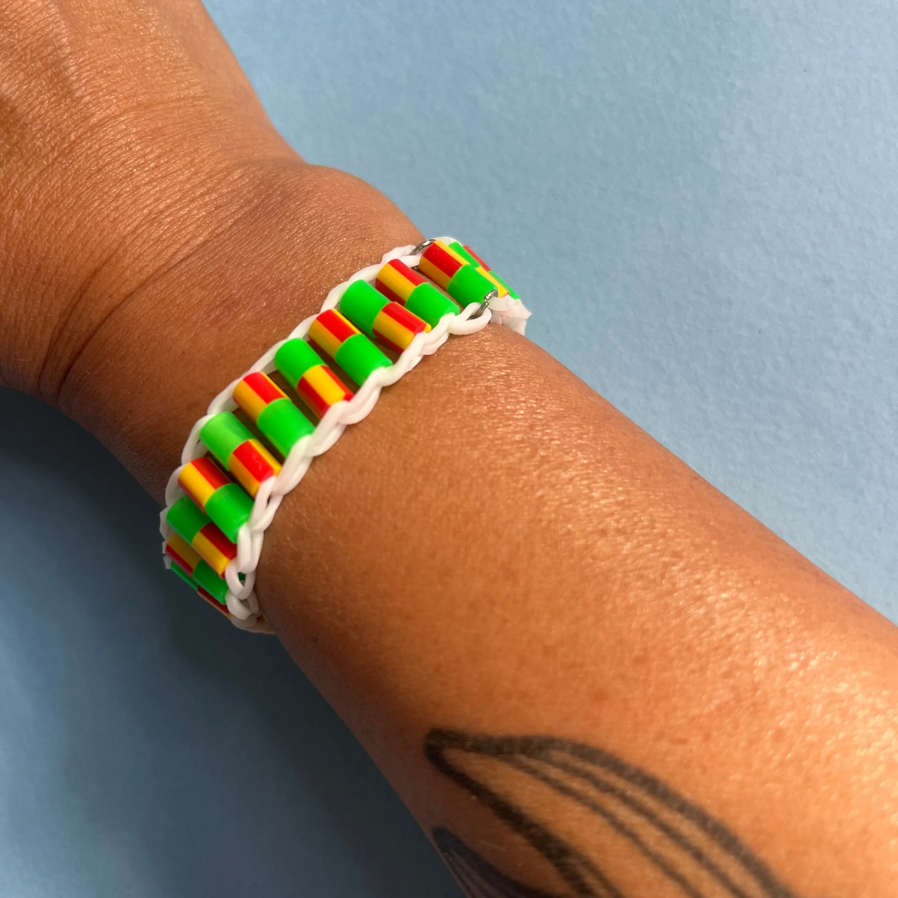 Hama bead elastic wristband green red Clowncore