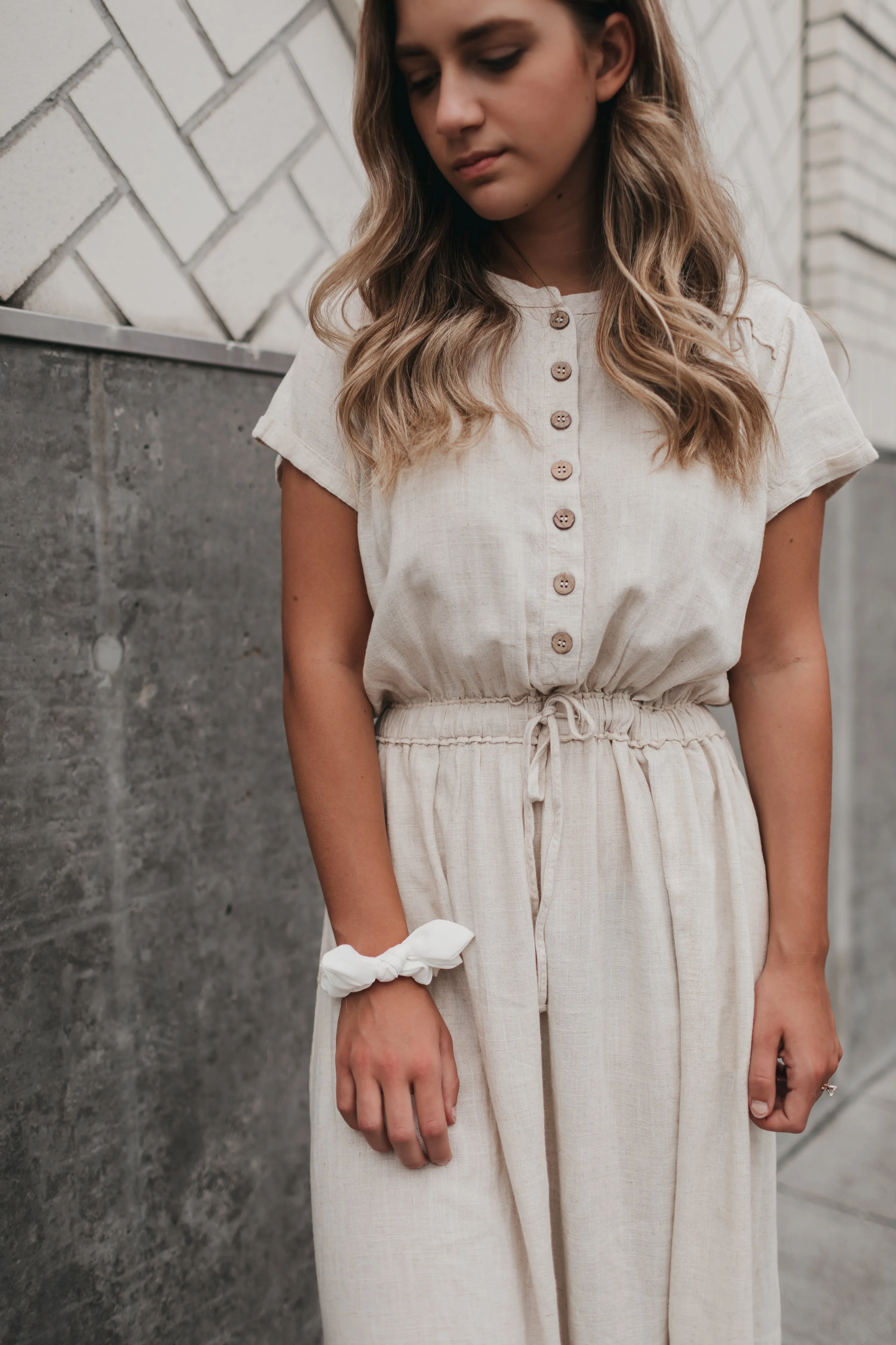 Megan Linen Dress in Oatmeal