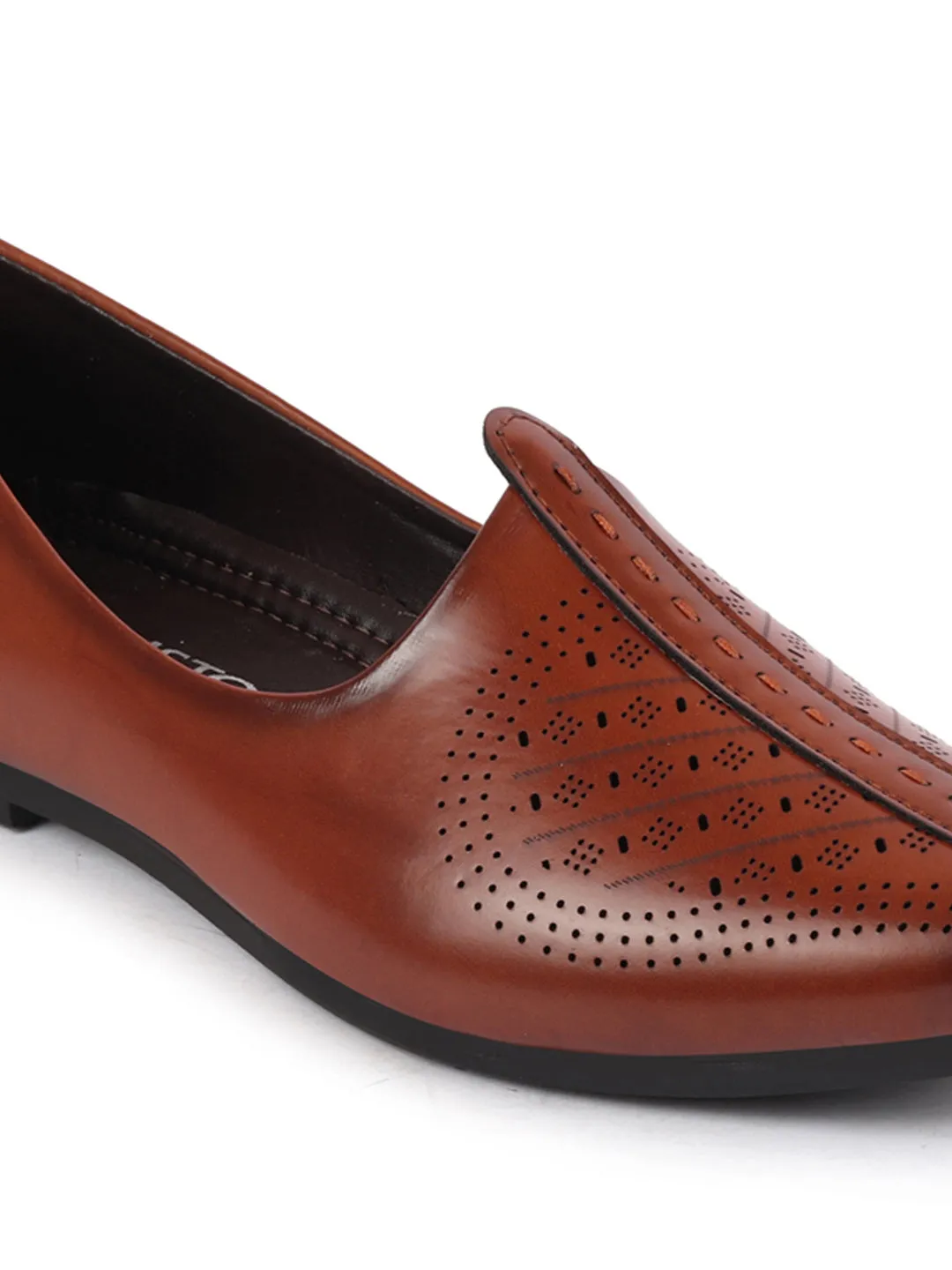 Men Brown Laser Cut Design Ethnic Slip On Wedding Juttis and Mojaris