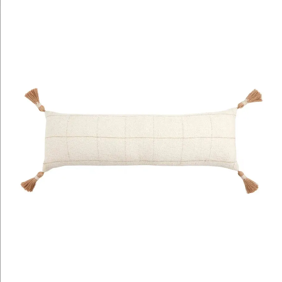 Mudpie Long Woven Check Pillow