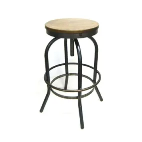 Old West Solid Steel Adjustable Ash Wood Seat Bar Stool