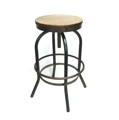 Old West Solid Steel Adjustable Ash Wood Seat Bar Stool