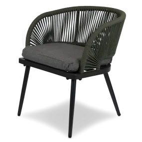 Santa Monica Dining Chair with Soft Ash Olefin Cushions, Bonsai Olefin Rope and Gunmetal Aluminium Frame