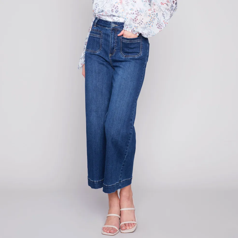 Wide Leg Crop Denim w/ Patch Pockets - Indigo (Only Size 12   14 Left)