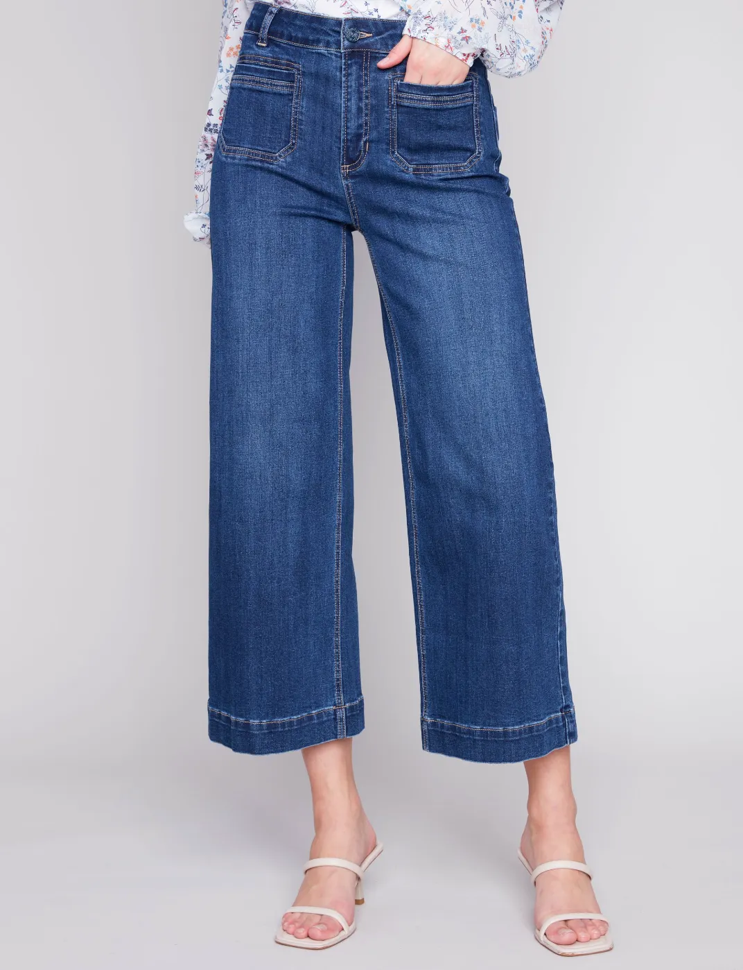 Wide Leg Crop Denim w/ Patch Pockets - Indigo (Only Size 12   14 Left)