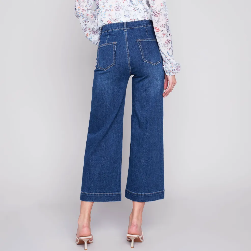 Wide Leg Crop Denim w/ Patch Pockets - Indigo (Only Size 12   14 Left)